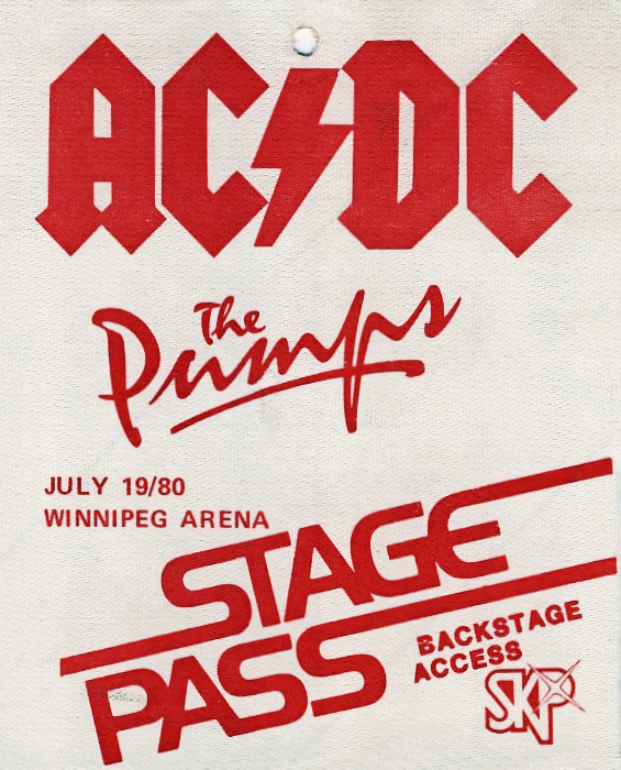 AC/DC and The Pumps Stage Pass
                              July 1980